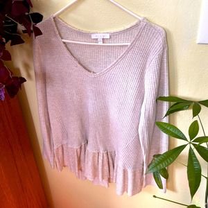 Anthropologie Eri +Ali Cream Long Sleeve Waffle Top, Size Large